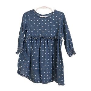 Old Navy blue denim jeans hearts print dress size 3t kids girls